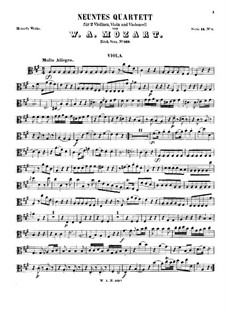 String Quartet No.9 in A Major, K.169: Viola part by Wolfgang Amadeus Mozart