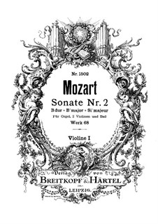 Church Sonata for Two Violins, Organ and Basso Continuo No.2 in B Flat Major, K.68: Violin I part by Wolfgang Amadeus Mozart