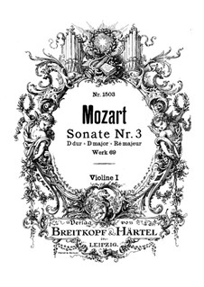 Church Sonata for Two Violins, Organ and Basso Continuo No.3 in D Major, K.69: Violin I part by Wolfgang Amadeus Mozart