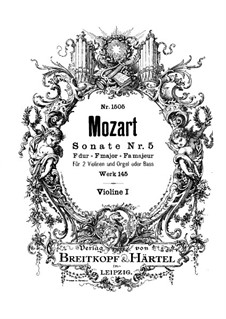 Church Sonata for Two Violins, Organ and Basso Continuo No.5 in F Major, K.145: Violin I part by Wolfgang Amadeus Mozart