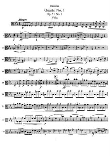 String Quartet No.1 in C Minor, Op.51: Viola part by Johannes Brahms
