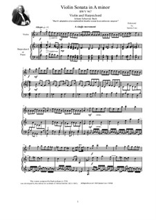 Sonata for Keyboard in A Minor, BWV 967: Arrangement for violin and harpsichord (or piano) by Johann Sebastian Bach