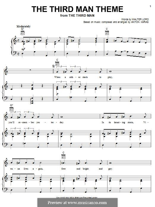 The Third Man (The Harry Lime Theme): For voice and piano (or guitar) by Anton Karas