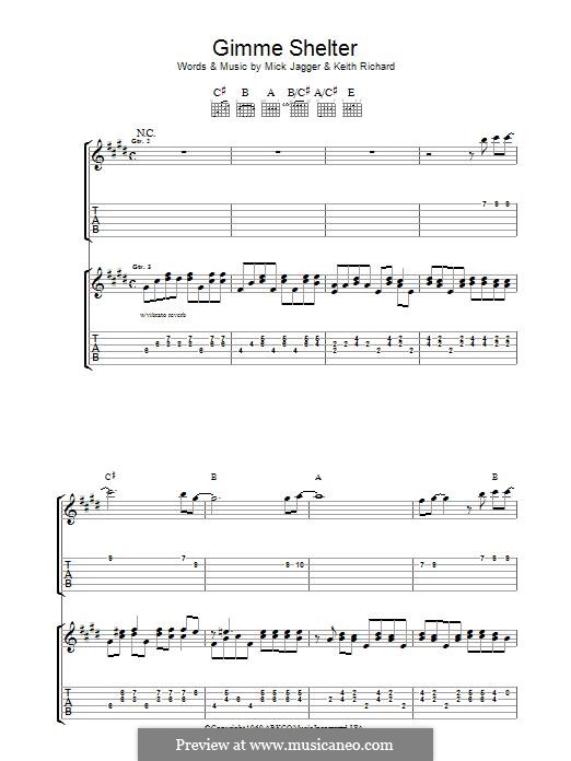 Gimme Shelter (The Rolling Stones): For guitar with tab by Keith Richards, Mick Jagger