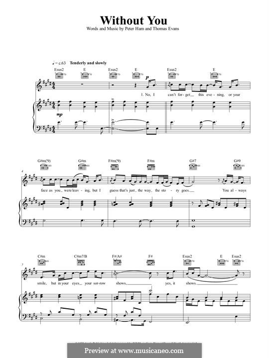 Without You (Badfinger) by P. Ham, T. Evans sheet music on MusicaNeo
