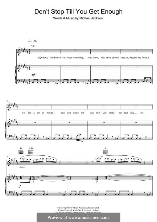 Don't Stop Till You Get Enough: For voice and piano (or guitar) by Michael Jackson
