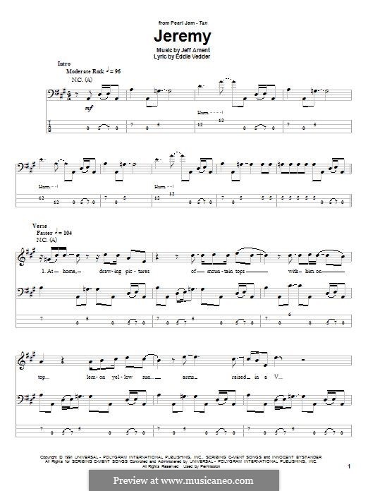 Jeremy (Pearl Jam): For bass guitar with tab by Jeff Ament