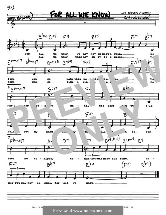 For All We Know: For instrument in E Flat by J. Fred Coots