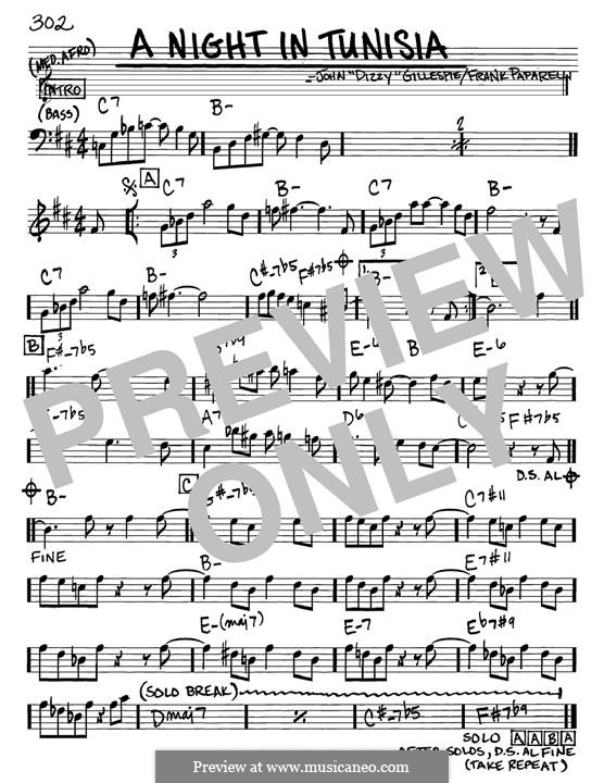 A Night In Tunisia: For bass clef instrument by Dizzy Gillespie, Frank Paparelli