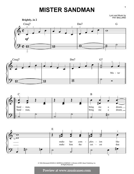 Mister Sandman (The Chordettes): For piano by Pat Ballard