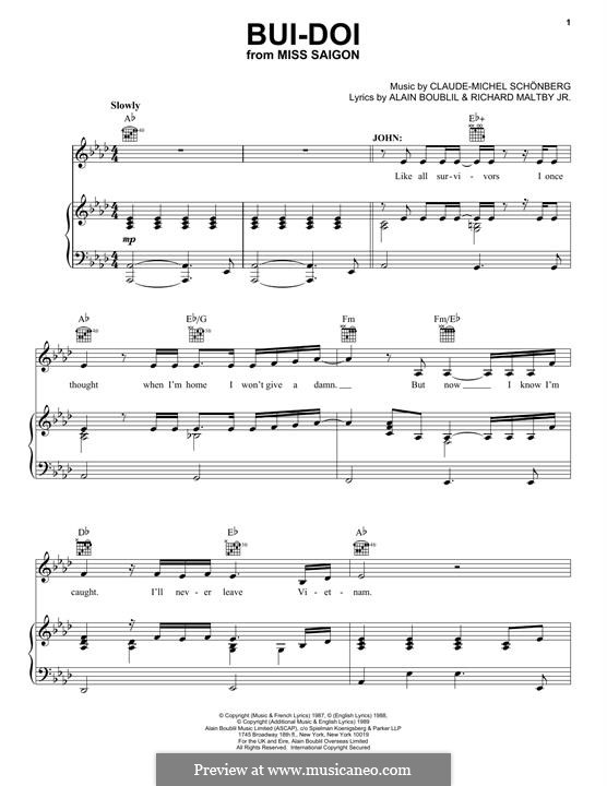 Bui-Doi: For voice and piano (or guitar) by Claude-Michel Schönberg