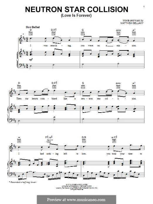 Neutron Star Collision (Love is Forever): For voice and piano (or guitar) by Matthew Bellamy