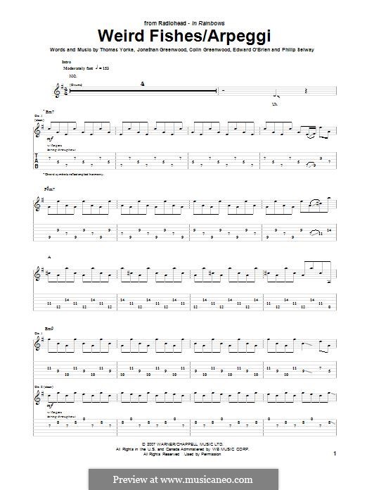 Weird Fishes / Arpeggi (Radiohead): For guitar with tab by Colin Greenwood, Ed O'Brien, Jonny Greenwood, Phil Selway, Thomas Yorke