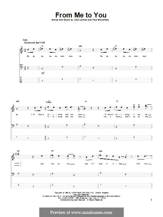 From Me to You (The Beatles): For bass guitar with tab by John Lennon, Paul McCartney
