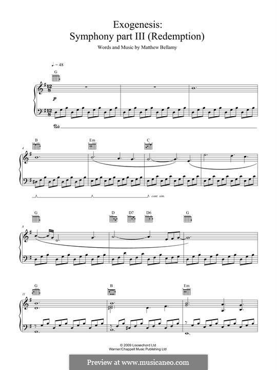 Exogenesis: Symphony (Muse): Part III (Redemption), for voice and piano (or guitar) by Matthew Bellamy