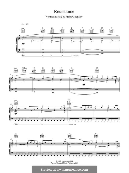 Resistance (Muse): For voice and piano (or guitar) by Matthew Bellamy
