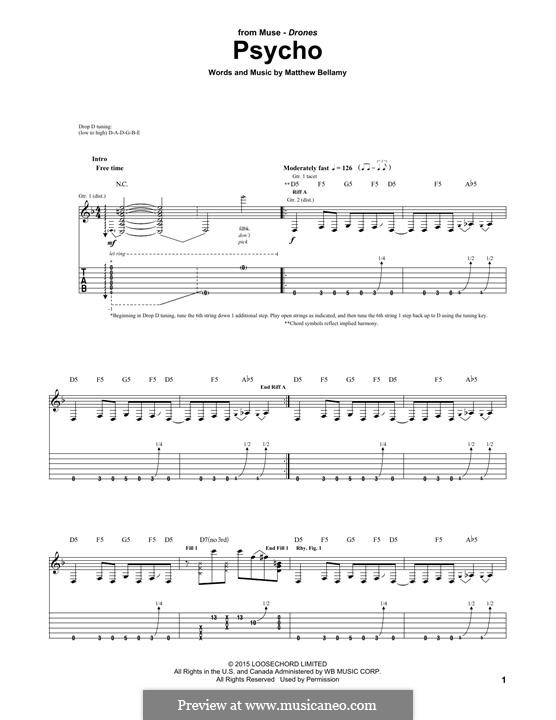 Psycho (Muse): For guitar with tab by Matthew Bellamy