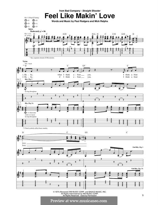 Feel Like Makin' Love (Bad Company): For guitar with tab by Mick Ralphs, Paul Rodgers