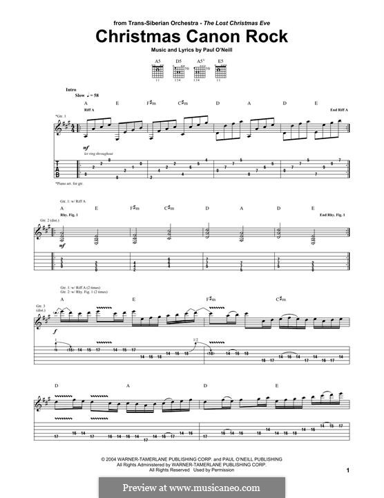 Christmas Canon Rock (Trans-Siberian Orchestra): For guitar with tab by Paul O'Neill