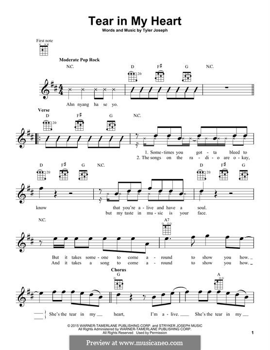 Tear in My Heart (twenty one pilots): For ukulele by Tyler Joseph