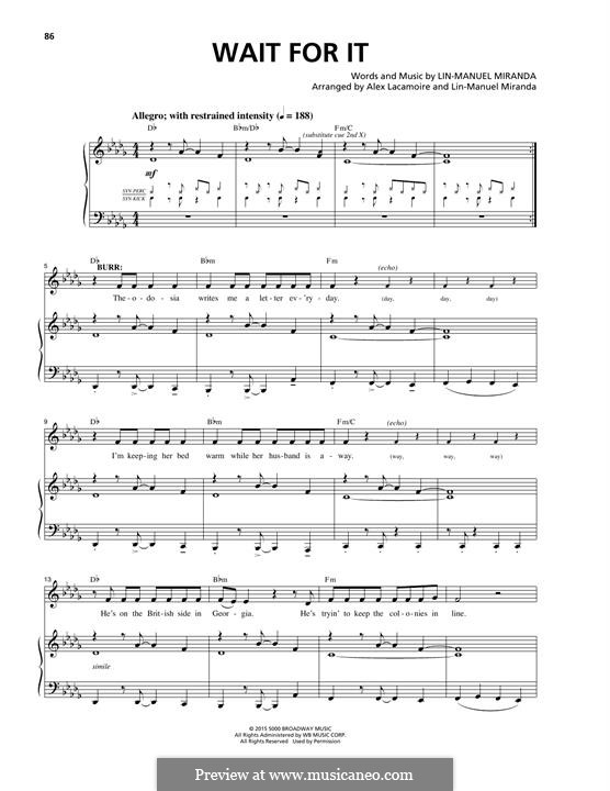 Wait for It (from 'Hamilton'): For voice and piano by Lin-Manuel Miranda
