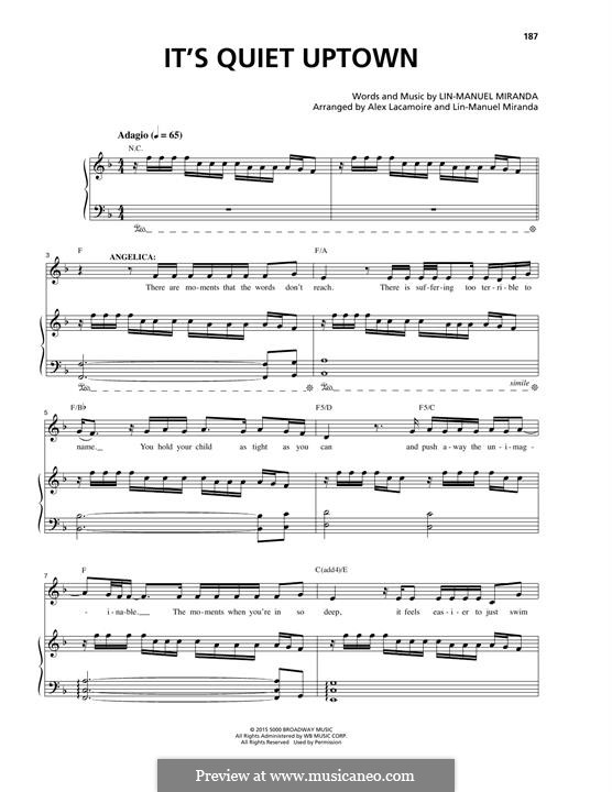 It's Quiet Uptown (from 'Hamilton'): For voice and piano by Lin-Manuel Miranda