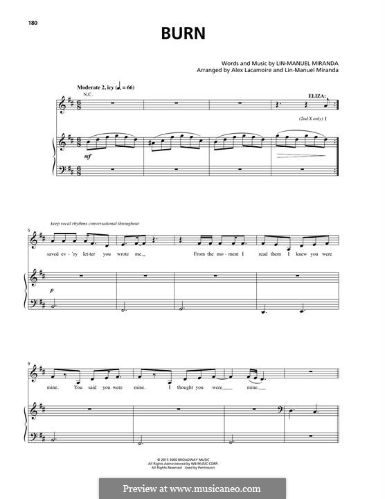 Burn (from Hamilton): For voice and piano by Lin-Manuel Miranda