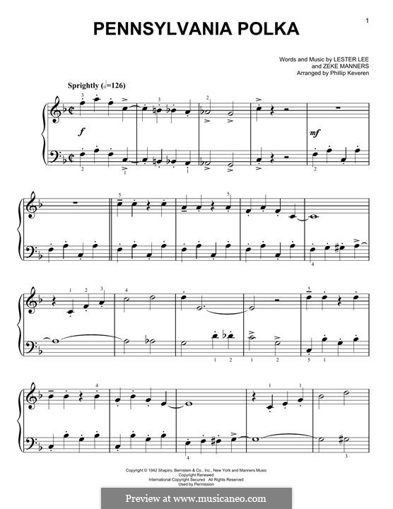 Pennsylvania Polka: For piano by Lester Lee, Zeke Manners