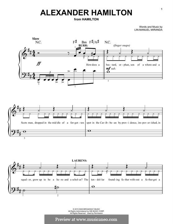 Alexander Hamilton (from 'Hamilton'): For piano by Lin-Manuel Miranda