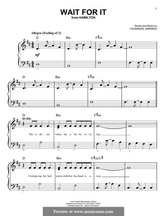 Wait for It (from 'Hamilton'): For piano by Lin-Manuel Miranda