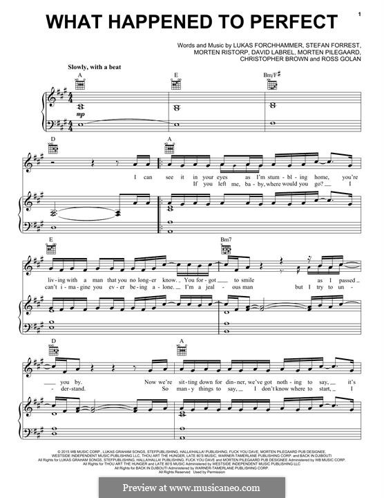 What Happened To Perfect (Lukas Graham): For voice and piano (or guitar) by Christopher Brown, Ross Golan, David Labrel, Lukas Forchhammer, Stefan Forrest, Morten Pilegaard, Morten Ristorp