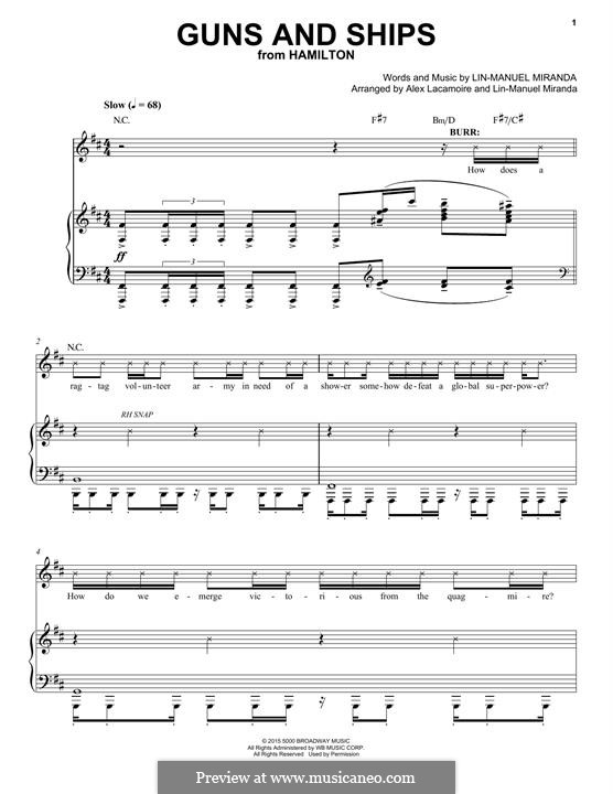 Guns and Ships (from Hamilton): For voice and piano by Lin-Manuel Miranda