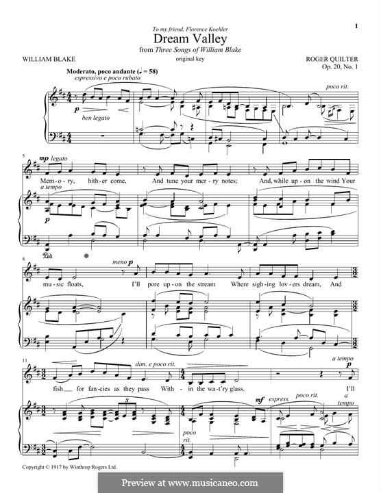 Dream Valley, Op.20 No.1 by R. Quilter sheet music on MusicaNeo