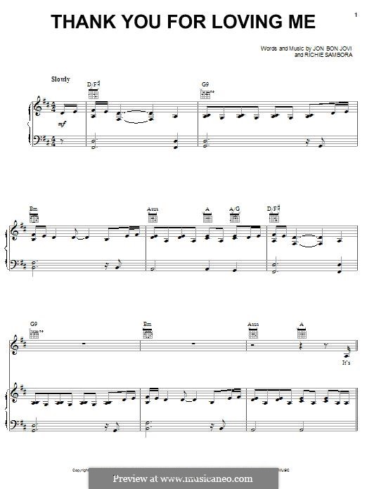 Thank You for Loving Me (Bon Jovi): For voice and piano (or guitar) by Jon Bon Jovi, Richie Sambora