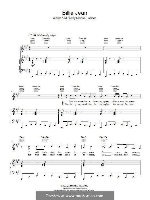 Billie Jean: For voice and piano (or guitar) by Michael Jackson