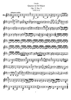 String Quartet in E Flat Major, Hob.III/9 Op.2 No.3: Violin II part by Joseph Haydn