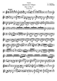 String Quartet in F Major, Hob.III/17 Op.3 No.5: Violin II part by Joseph Haydn