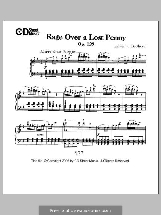 Die Wut über den verlorenen Groschen (The Rage Over the Lost Penny), Op.129: For piano by Ludwig van Beethoven