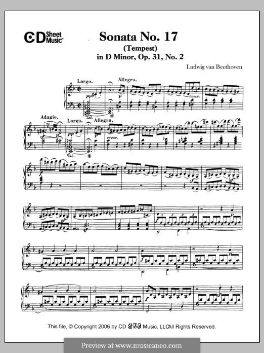 Sonata for Piano No.17 'Tempest', Op.31 No.2: For a single performer by Ludwig van Beethoven