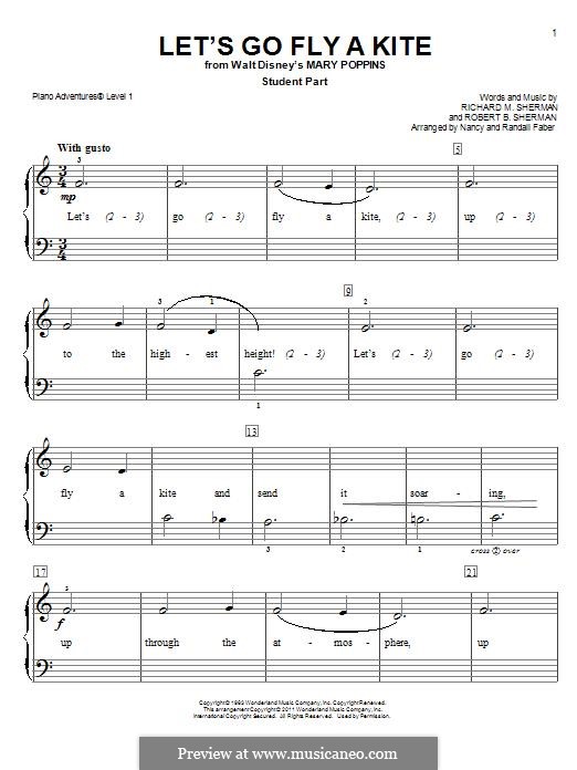 Let's Go Fly a Kite (from Mary Poppins): For easy piano by Richard M. Sherman, Robert B. Sherman