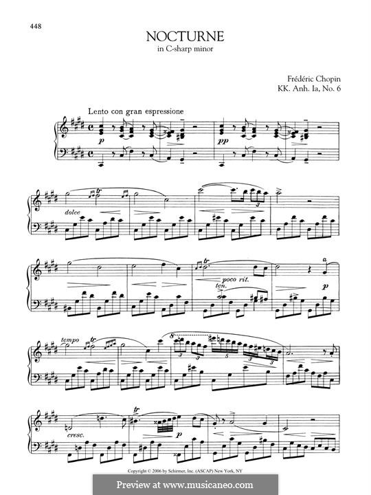 Nocturne oubliée in C Sharp Minor, KK A1/6: For piano by Frédéric Chopin