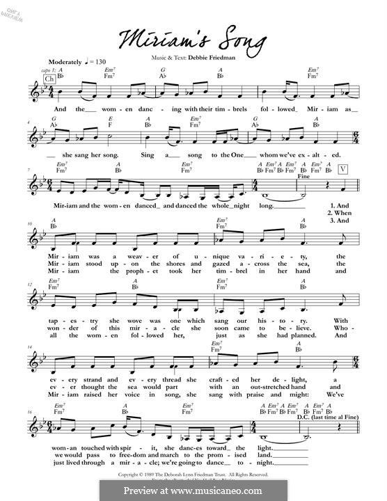 Miriam's Song: Melody line by Deborah Lynn Friedman