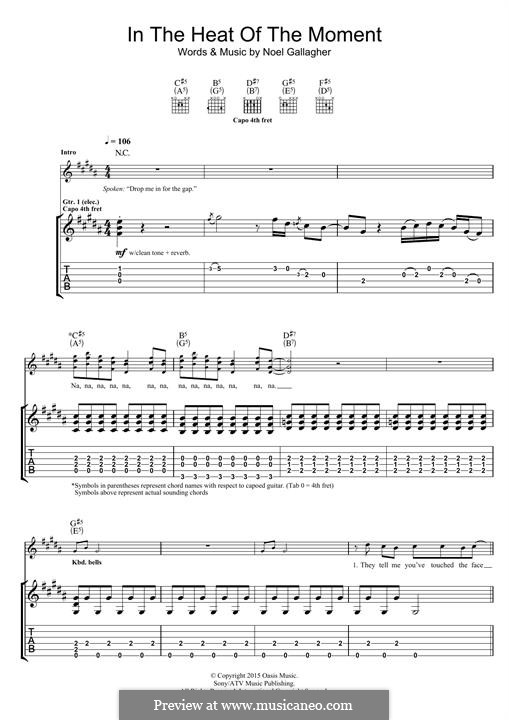 In the Heat of the Moment: For guitar with tab by Noel Gallagher