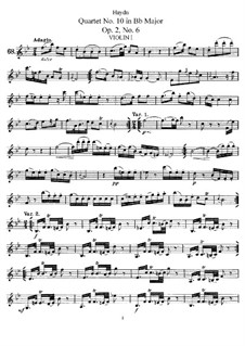String Quartet No.10 in B Flat Major, Hob.III/12 Op.2 No.6: Violin I part by Joseph Haydn