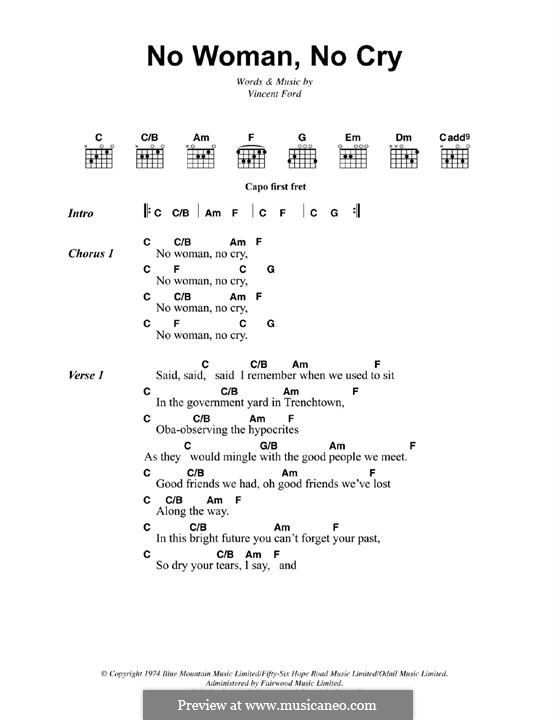 No Woman No Cry (Bob Marley): Lyrics and chords by Vincent Ford