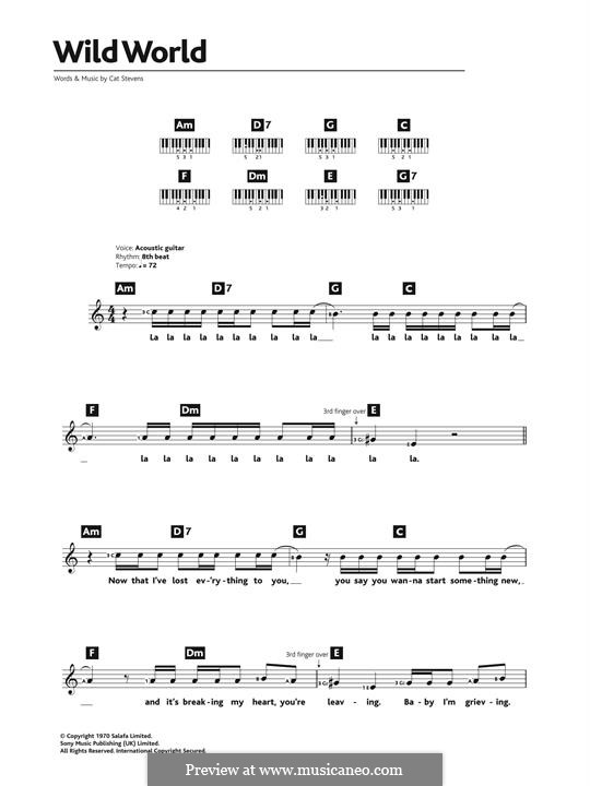 Wild World: Melody line by Cat Stevens