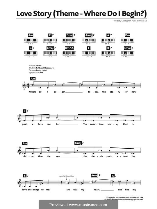 Where Do I Begin (Theme from Love Story): Melody line by Francis Lai