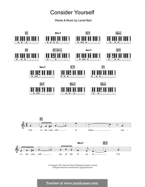 Consider Yourself (from Oliver!): Melody line by Lionel Bart