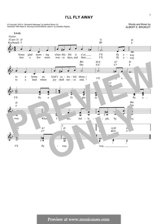 I'll Fly Away: Melody line by Albert E. Brumley