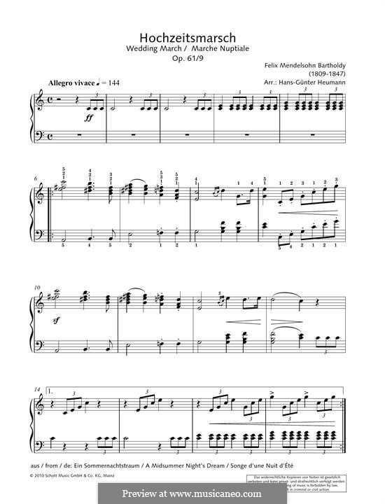 Wedding March (Printable Scores): For piano by Felix Mendelssohn-Bartholdy